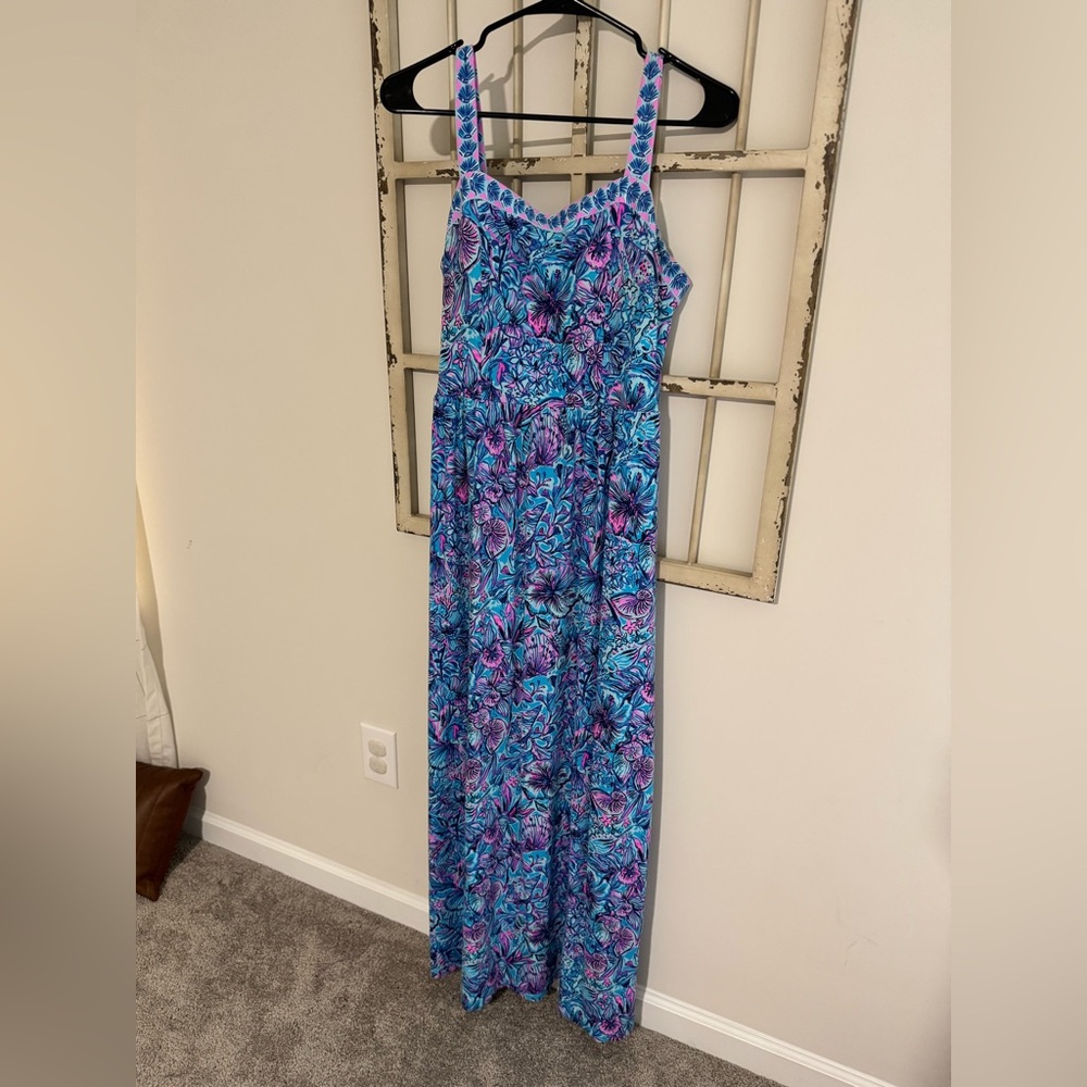 Lilly Pulitzer Blue and Purple Maxi Dress with Floral Design